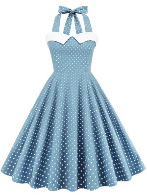 Polka Dots Halter Backless 1950S Vintage Swing Dress