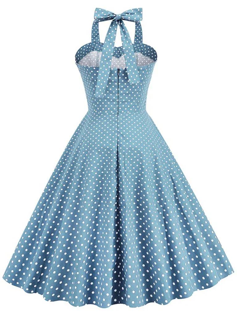 Polka Dots Halter Backless 1950S Vintage Swing Dress
