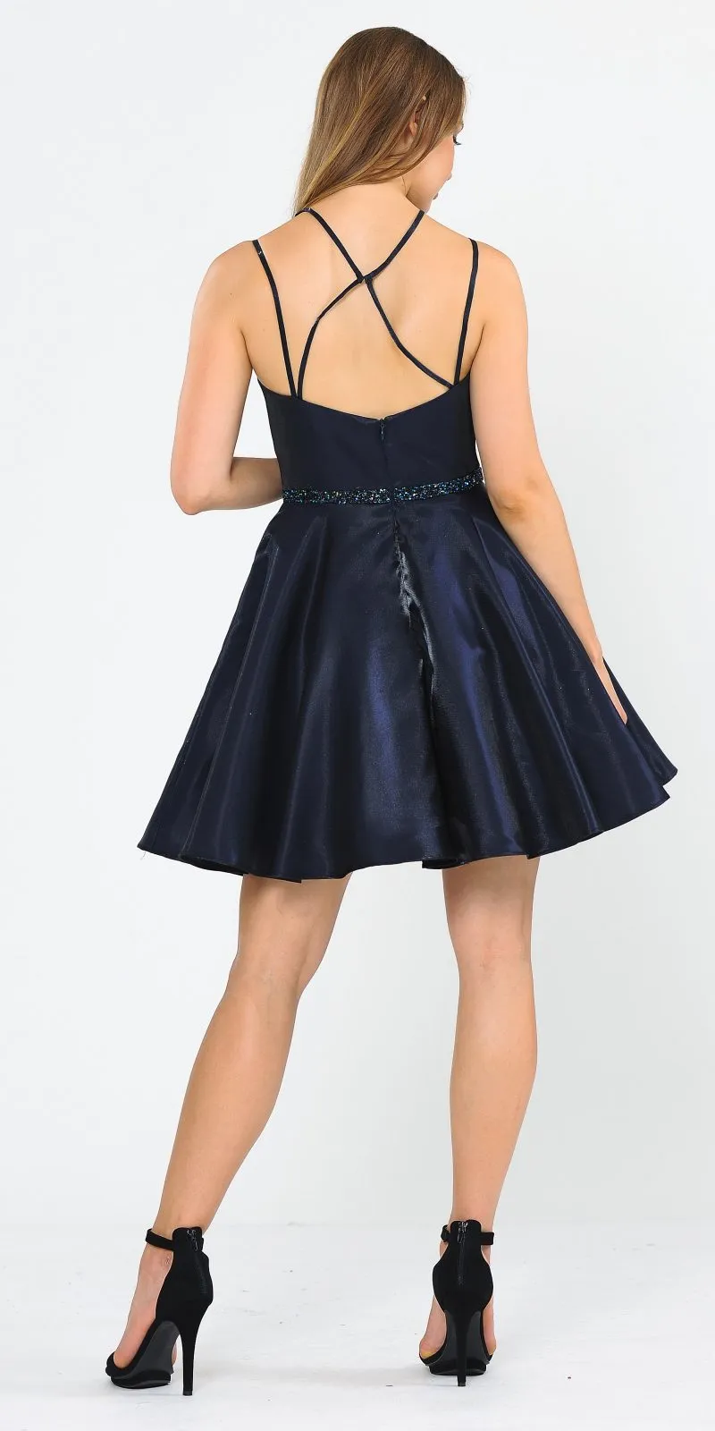 Poly USA 8447 Embellished Waist with Pockets Short Dress