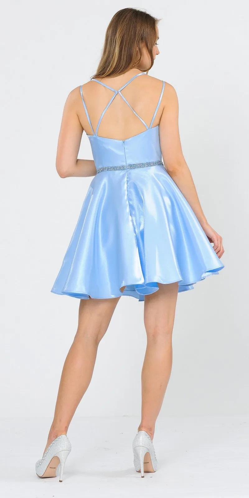 Poly USA 8447 Embellished Waist with Pockets Short Dress