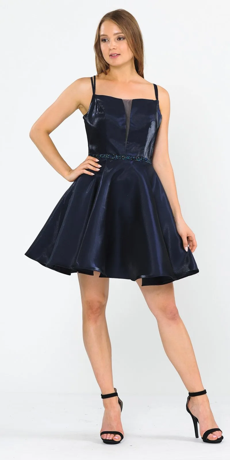 Poly USA 8447 Embellished Waist with Pockets Short Dress