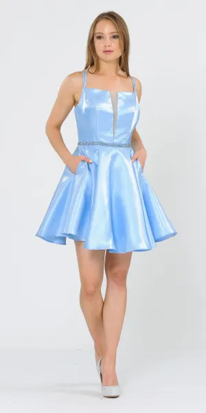 Poly USA 8447 Embellished Waist with Pockets Short Dress
