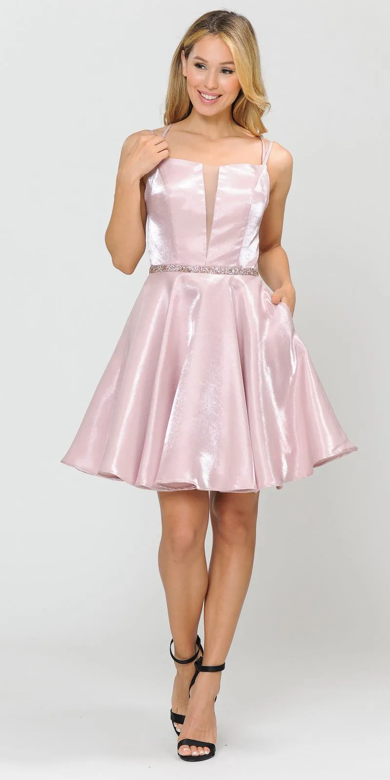 Poly USA 8447 Embellished Waist with Pockets Short Dress