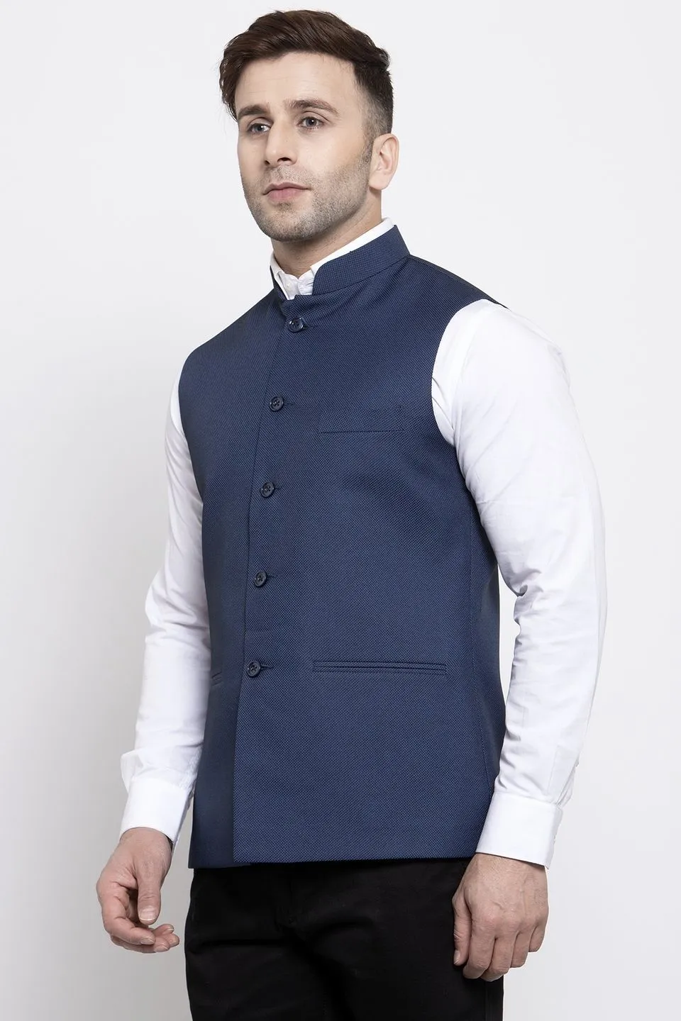 Polyester Cotton Blue Modi Nehru Jacket