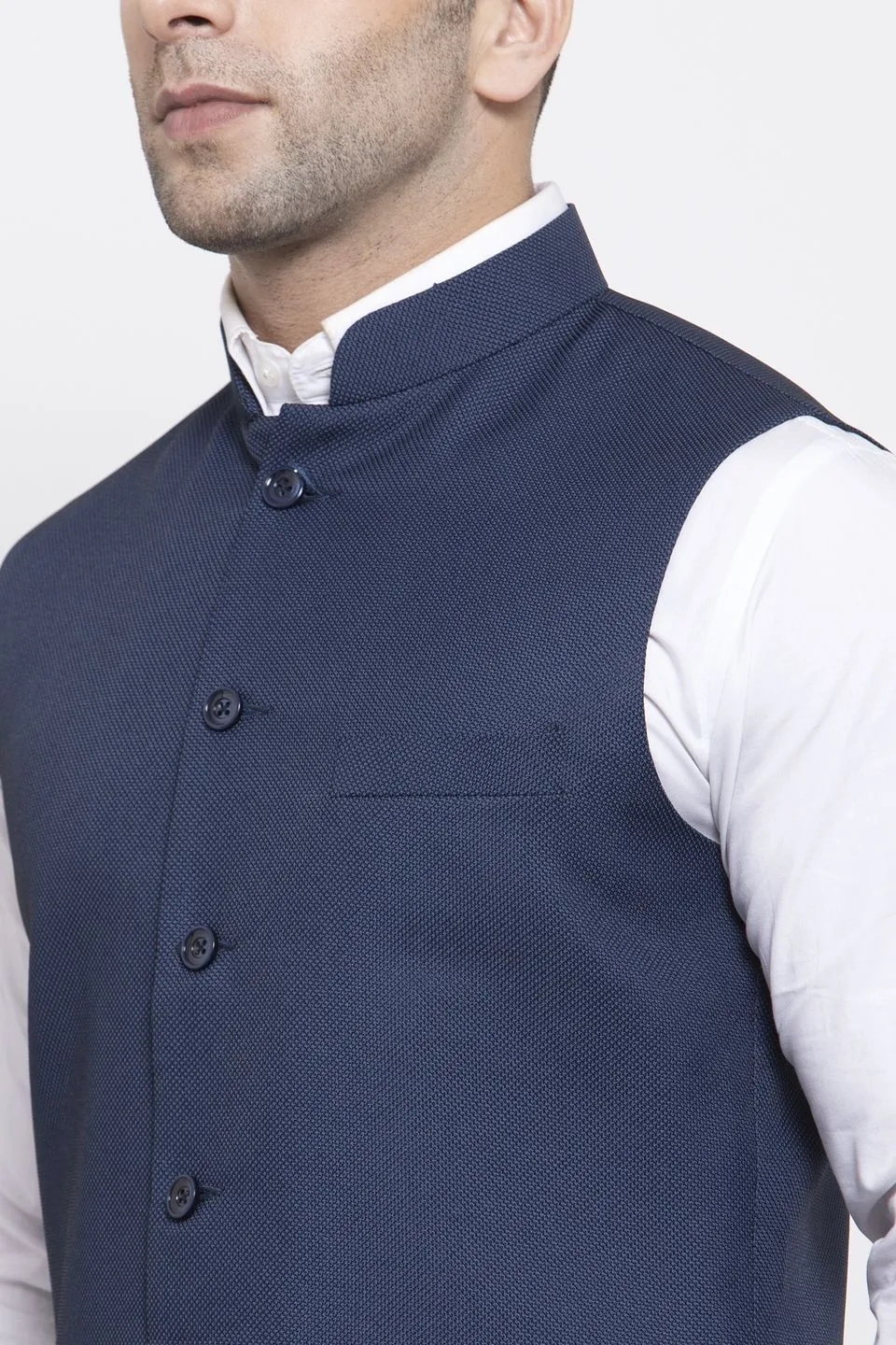 Polyester Cotton Blue Modi Nehru Jacket