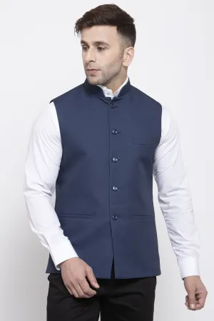 Polyester Cotton Blue Modi Nehru Jacket