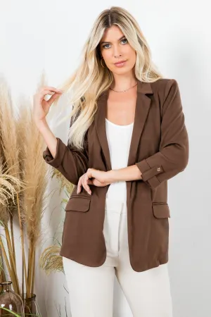 Ponte Blazer Roll Sleeve - Bark
