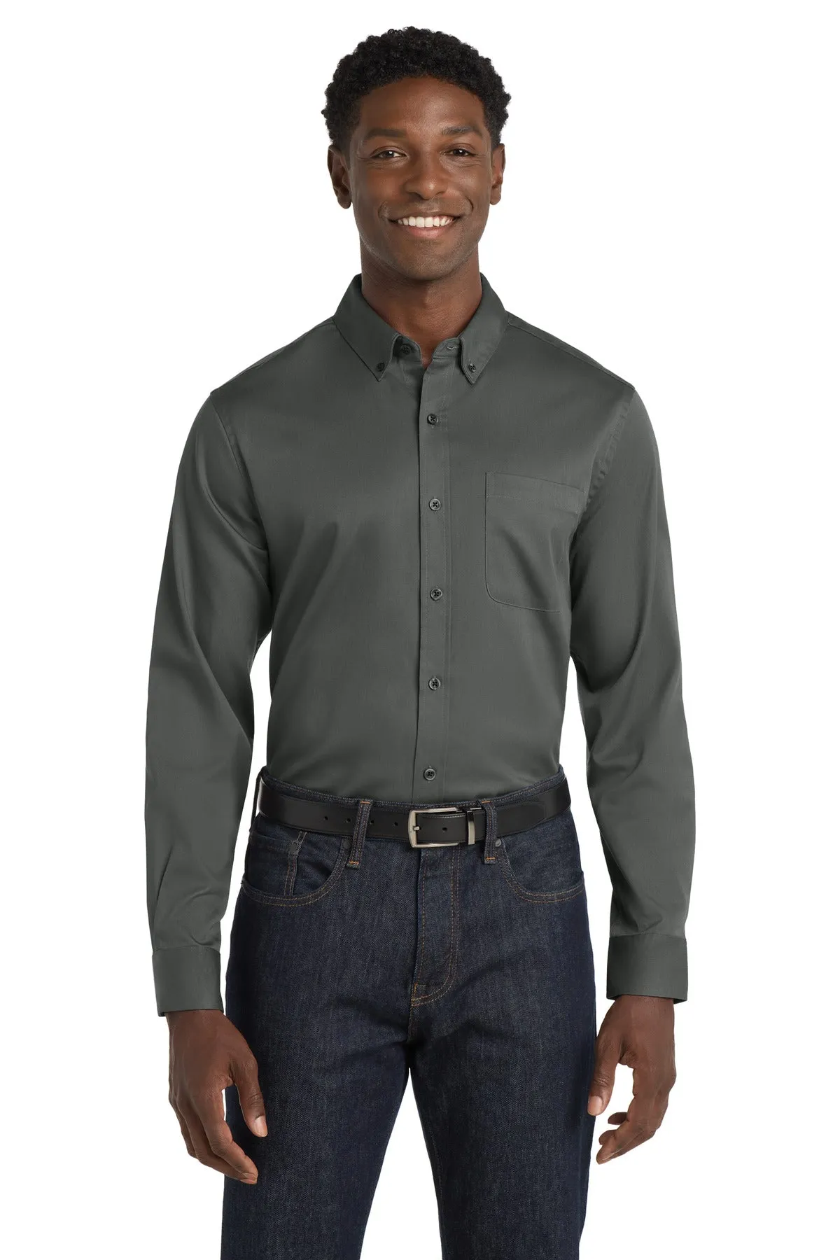 Port Authority Long Sleeve SuperPro React Twill Shirt. W808 Storm Grey