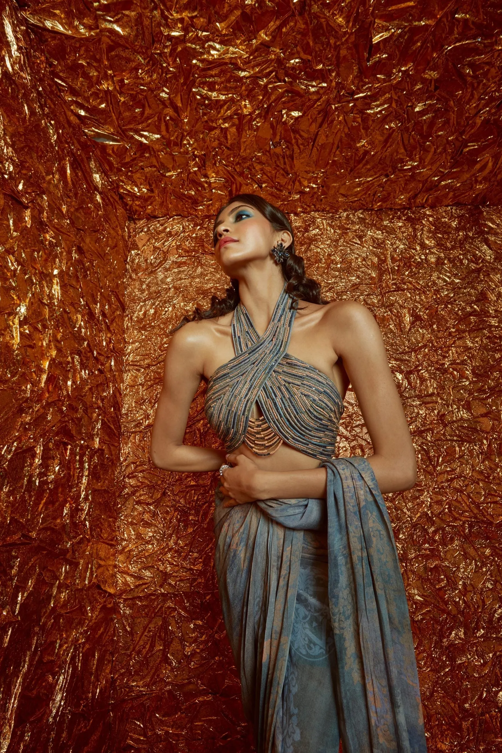 Pre Draped Printed Saree Set