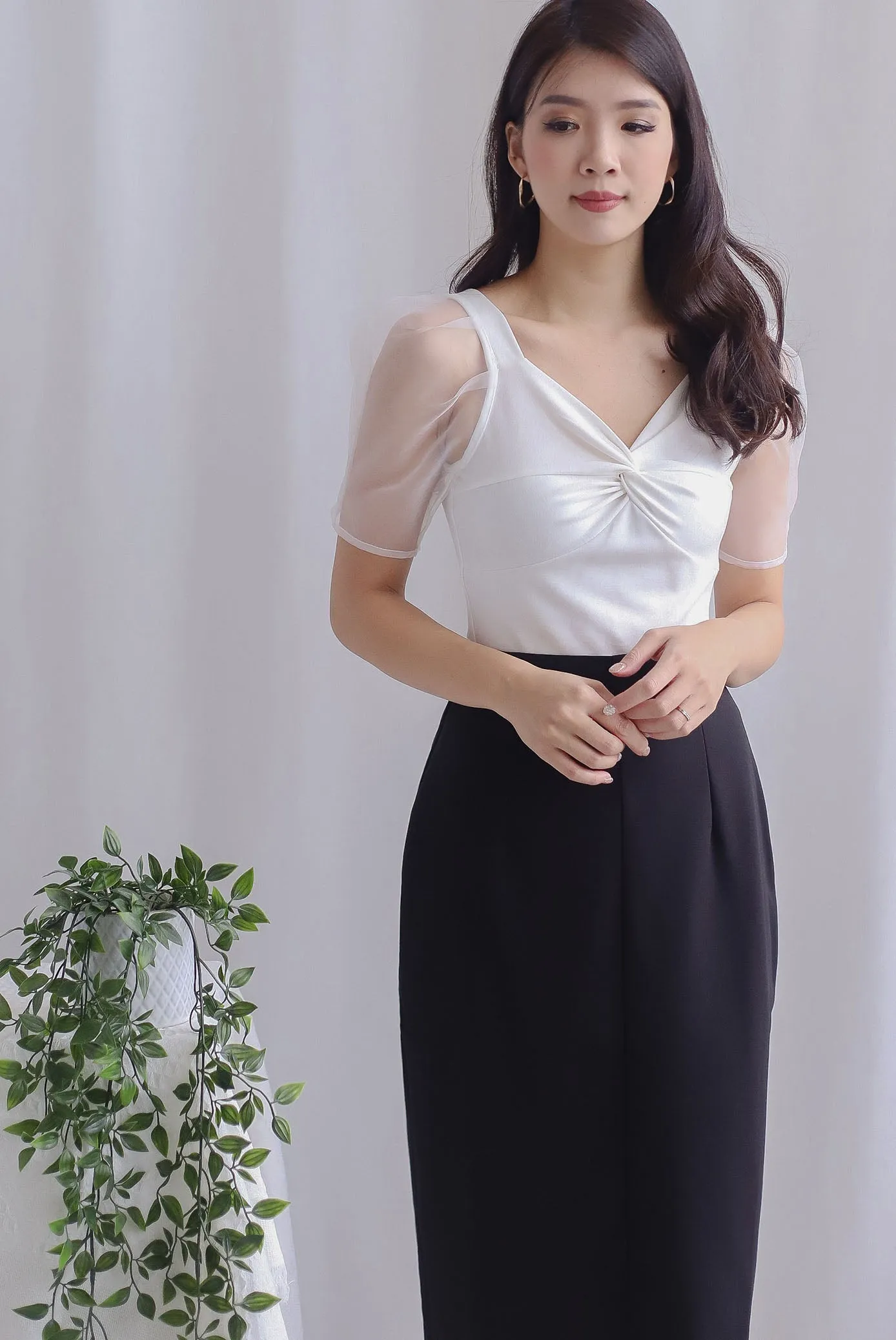 *Premium* Corey Sheer Sleeve Top In White