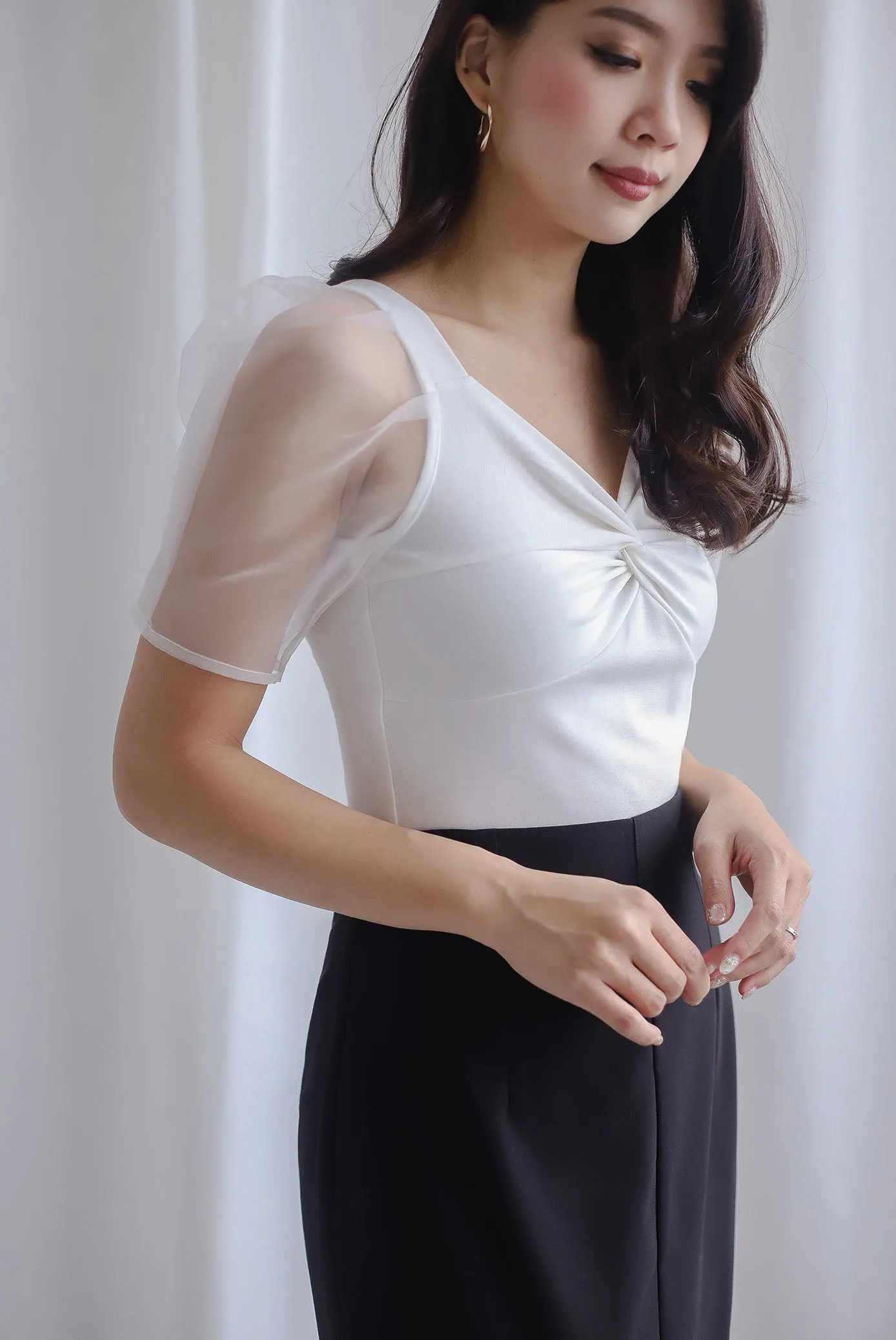 *Premium* Corey Sheer Sleeve Top In White