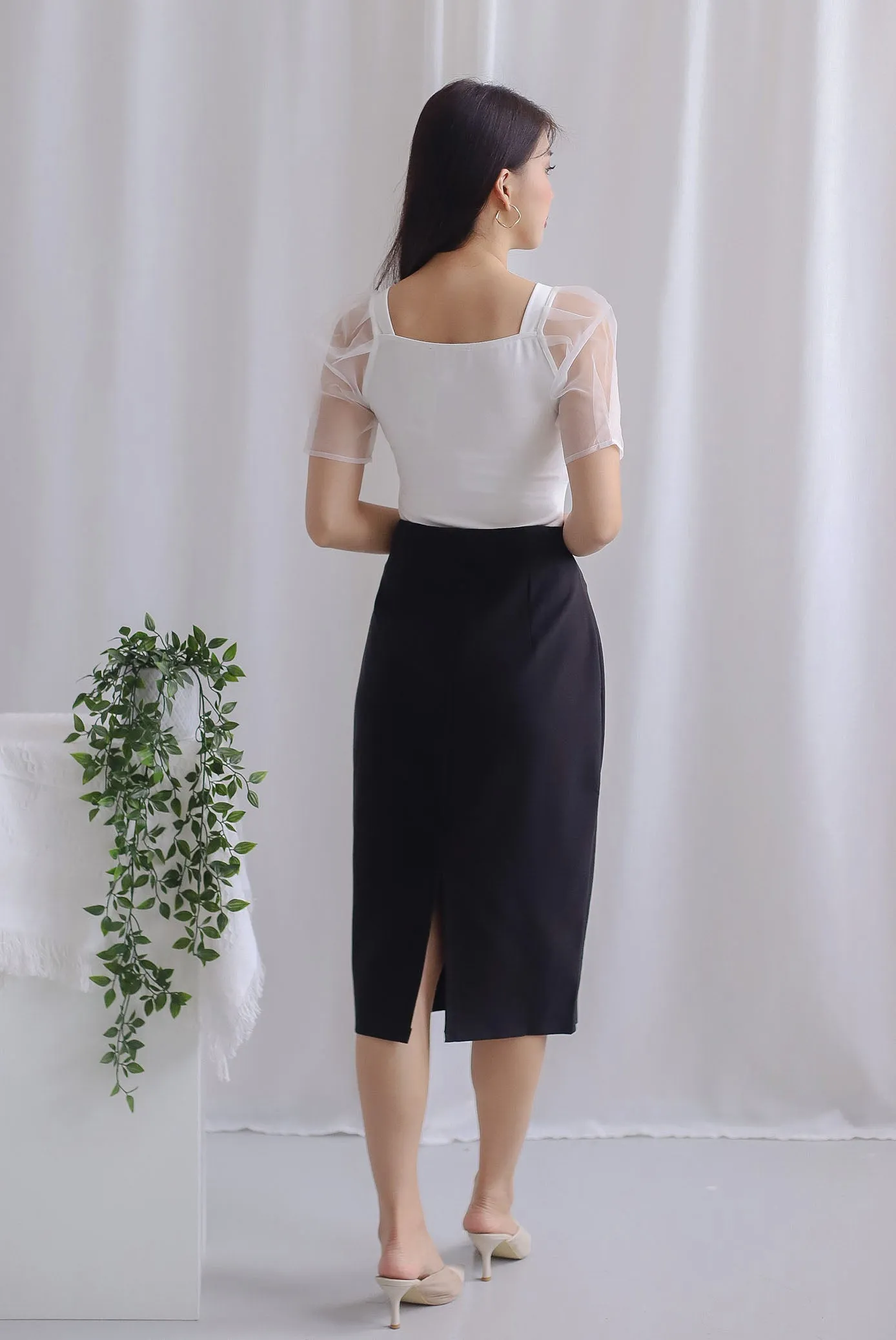 *Premium* Corey Sheer Sleeve Top In White