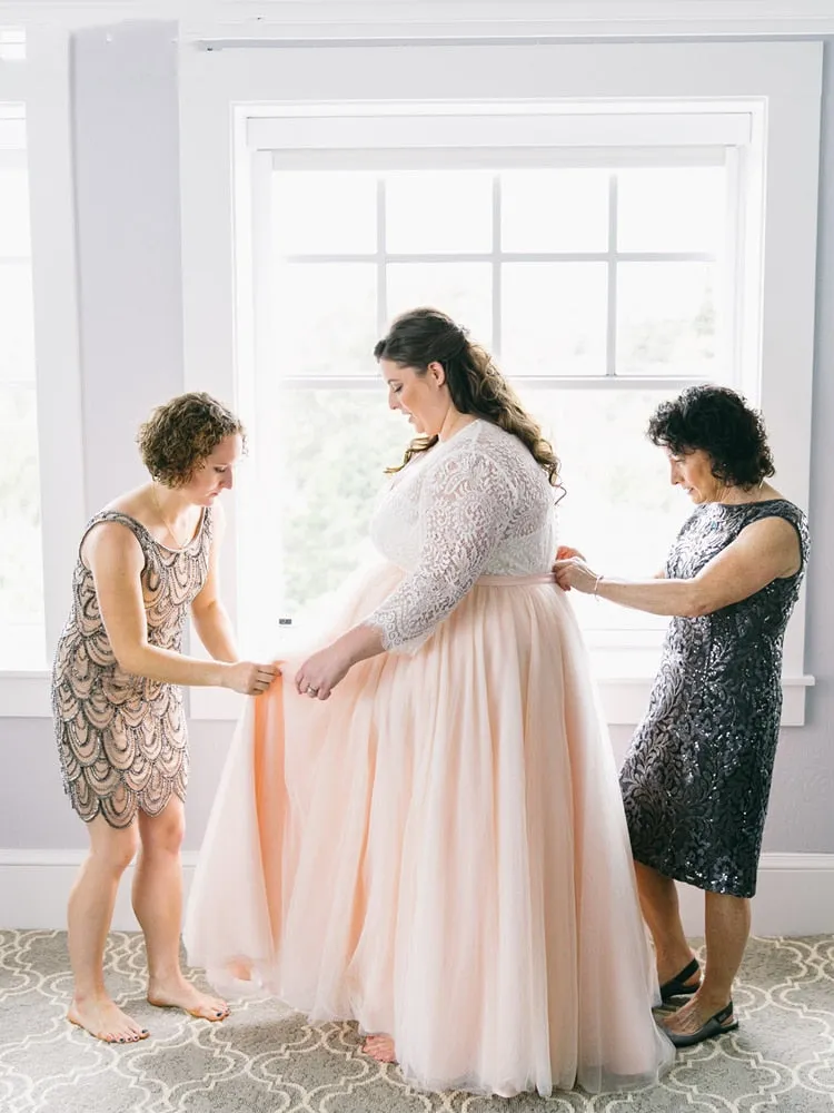 Pretty Lace Top Blush Pink Tulle Wedding Dress Plus Size Long Sleeve V Neck A Line Floor Length