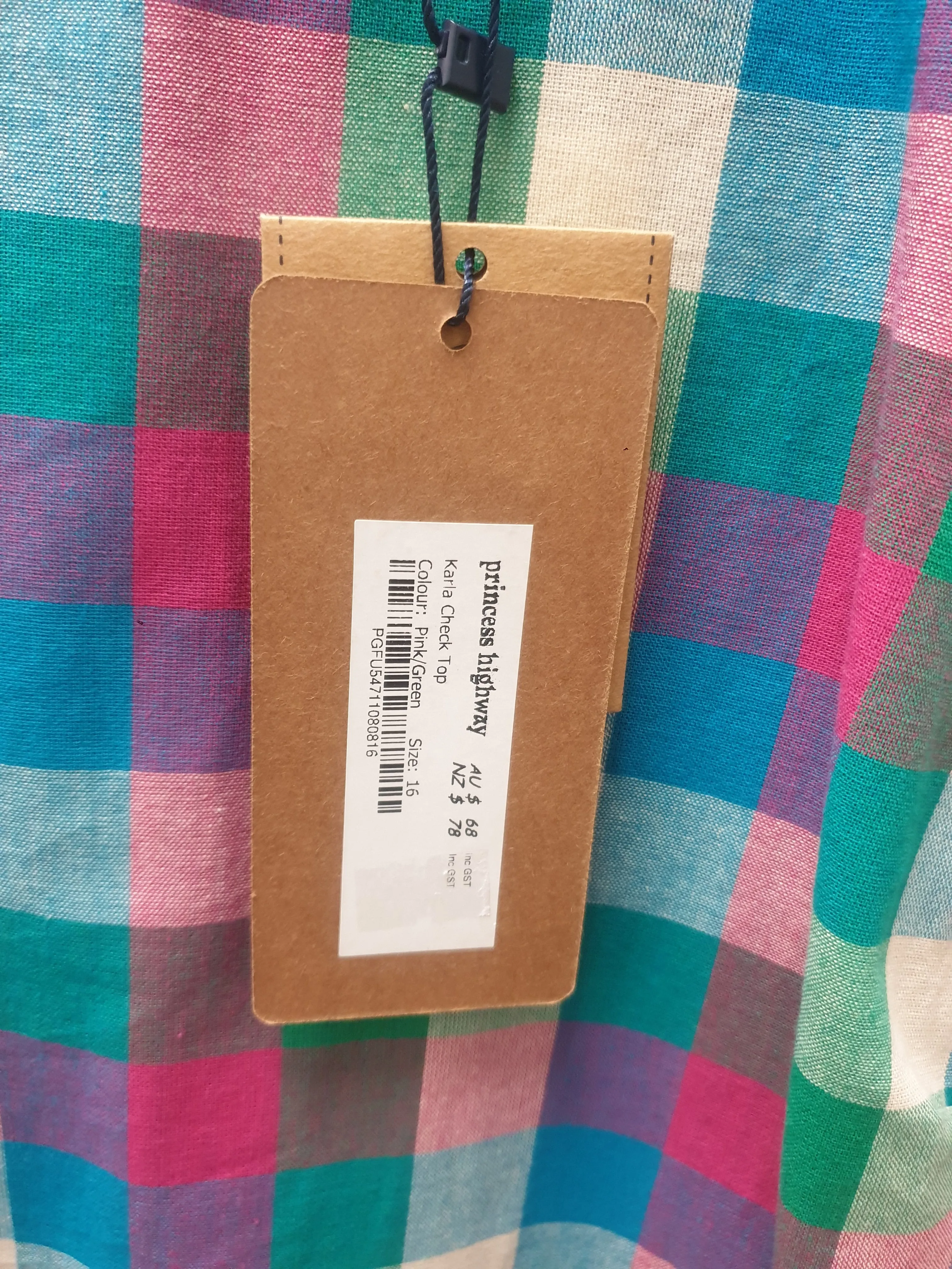 Princess Highway pink/green check print to size 16