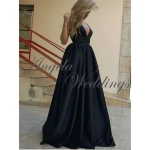 Prom Dresses 2020 Plunge V Neck Satin Long Party Gowns