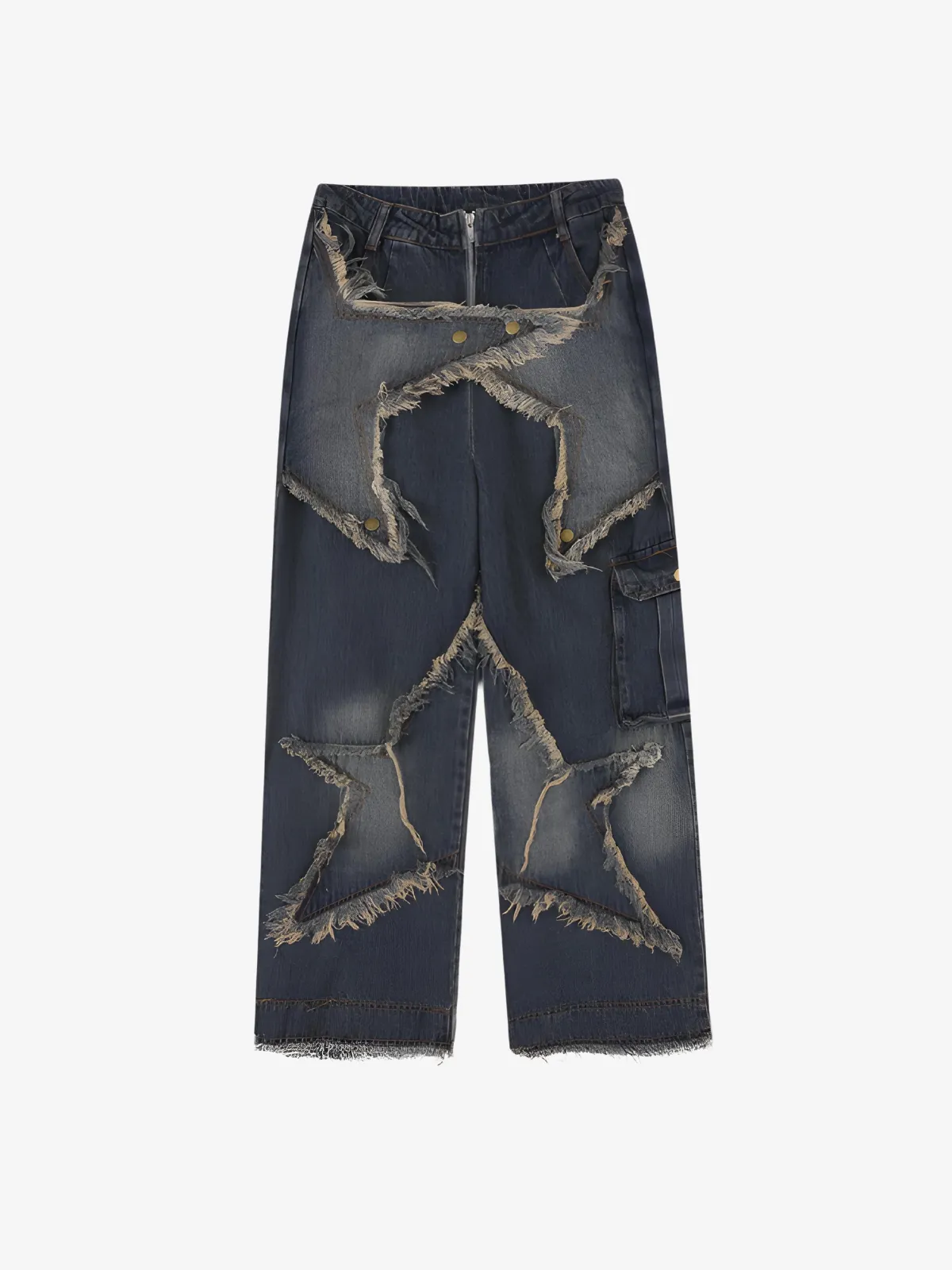 PUFFED DISTRESSED STAR JEANS