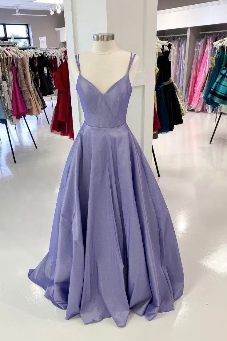 Purple Prom Dress V Neck Satin Long Evening Dress