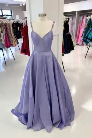 Purple Prom Dress V Neck Satin Long Evening Dress