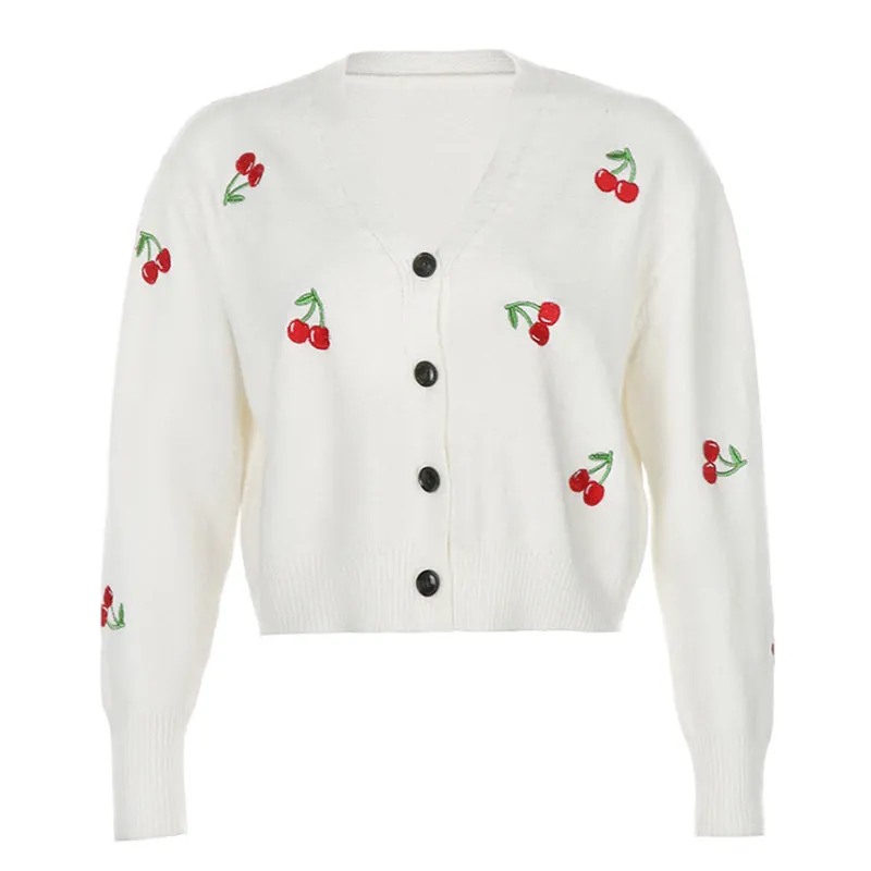"CHERRY EMBROIDERED" KNITTED CARDIGAN N092703