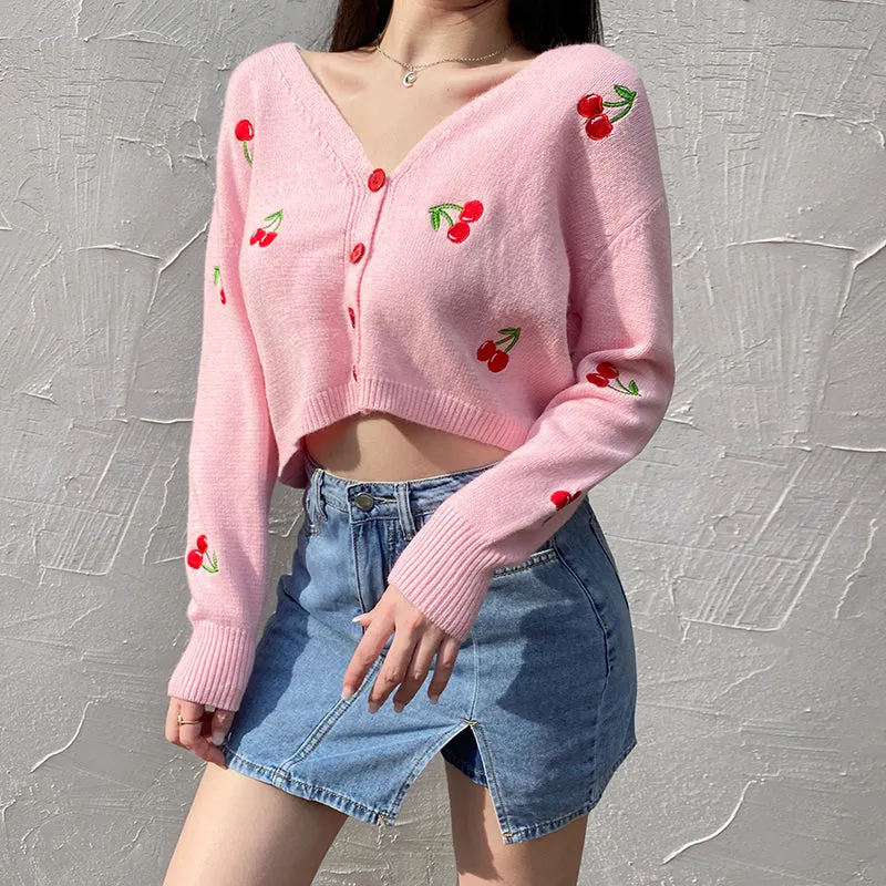 "CHERRY EMBROIDERED" KNITTED CARDIGAN N092703