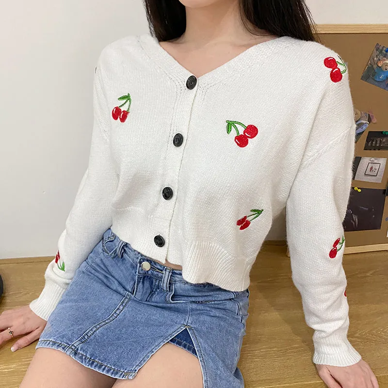 "CHERRY EMBROIDERED" KNITTED CARDIGAN N092703