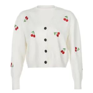 "CHERRY EMBROIDERED" KNITTED CARDIGAN N092703