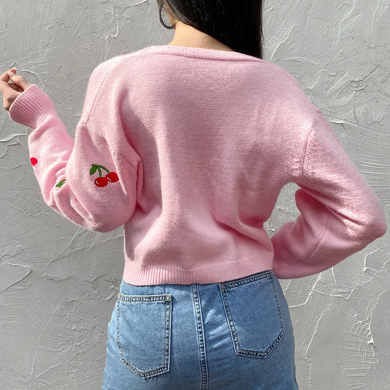 "CHERRY EMBROIDERED" KNITTED CARDIGAN N092703