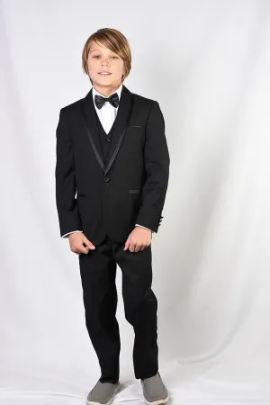 "Genova" Kids Black Shawl Tuxedo 5-Piece Set
