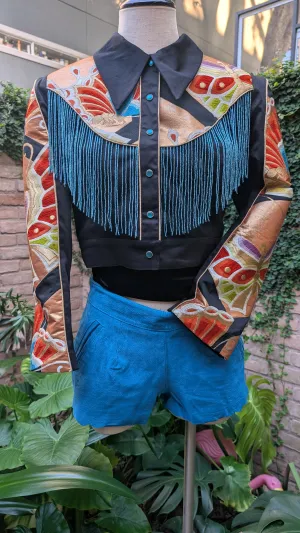 "Osaka Cowgirl II" Reimagined Vintage Kimono - Kimono Zulu Artist Collaboration with Judy Masliyah