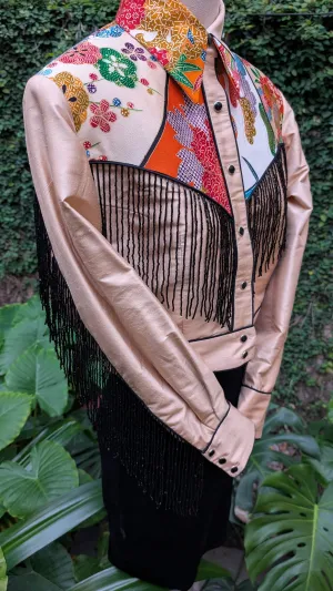 "Osaka Cowgirl" Reimagined Vintage Kimono - Kimono Zulu Artist Collaboration with Judy Masliyah