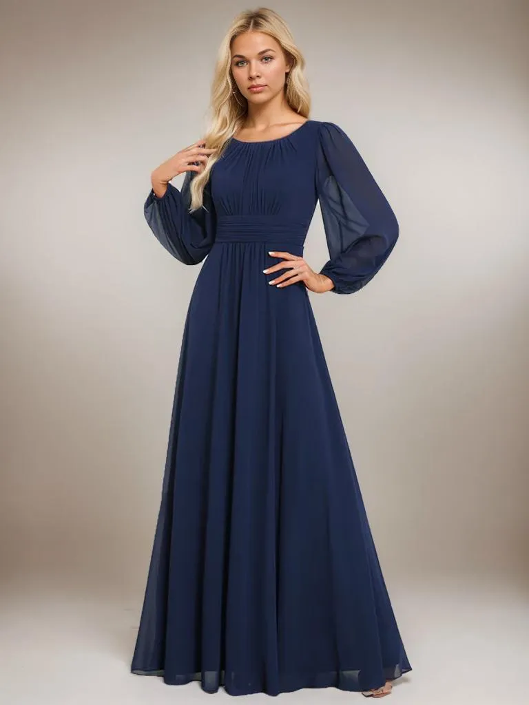 Rachel boat neck full sleeve evening or bridesmaid gown