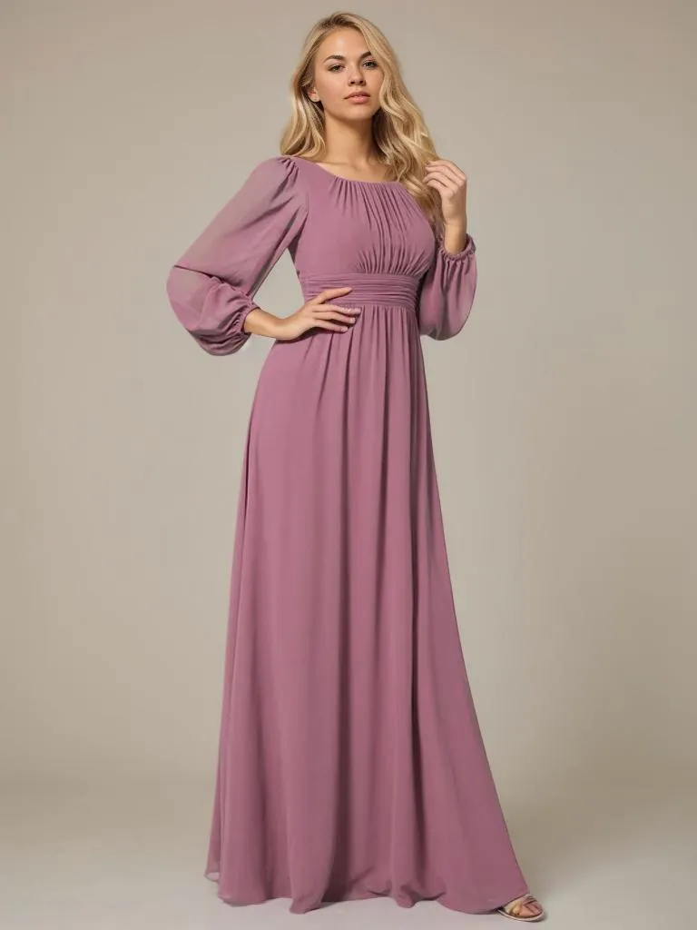 Rachel boat neck full sleeve evening or bridesmaid gown