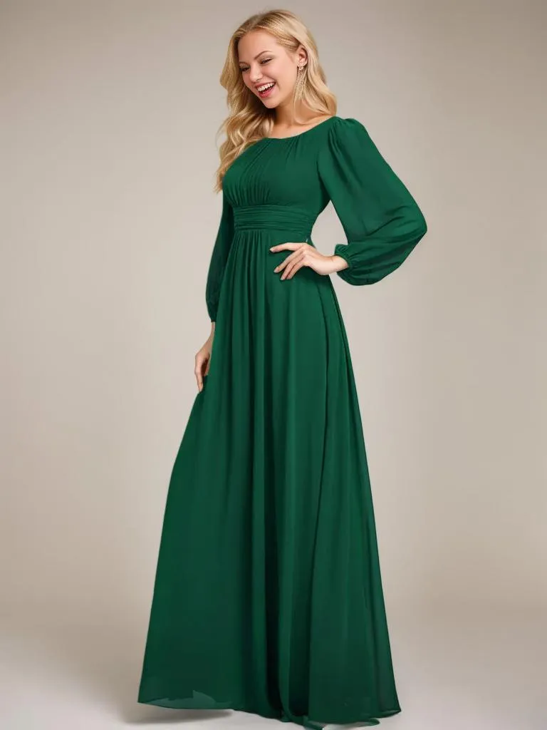 Rachel boat neck full sleeve evening or bridesmaid gown