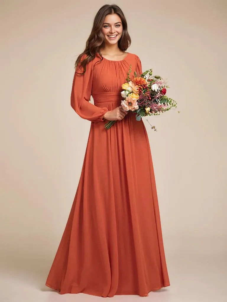 Rachel boat neck full sleeve evening or bridesmaid gown