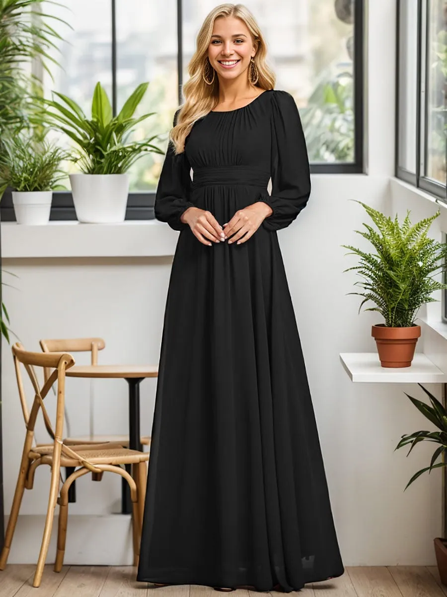 Rachel boat neck full sleeve evening or bridesmaid gown