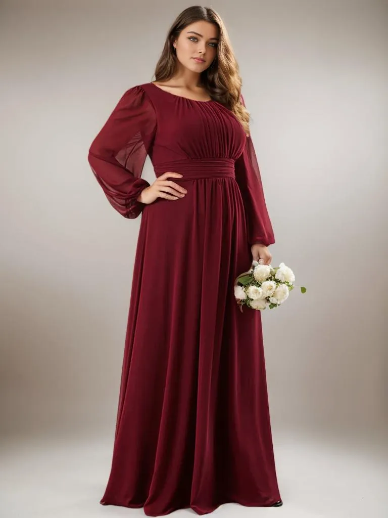 Rachel boat neck full sleeve evening or bridesmaid gown