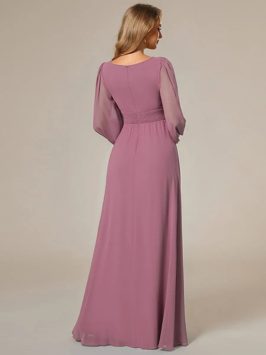 Rachel boat neck full sleeve evening or bridesmaid gown