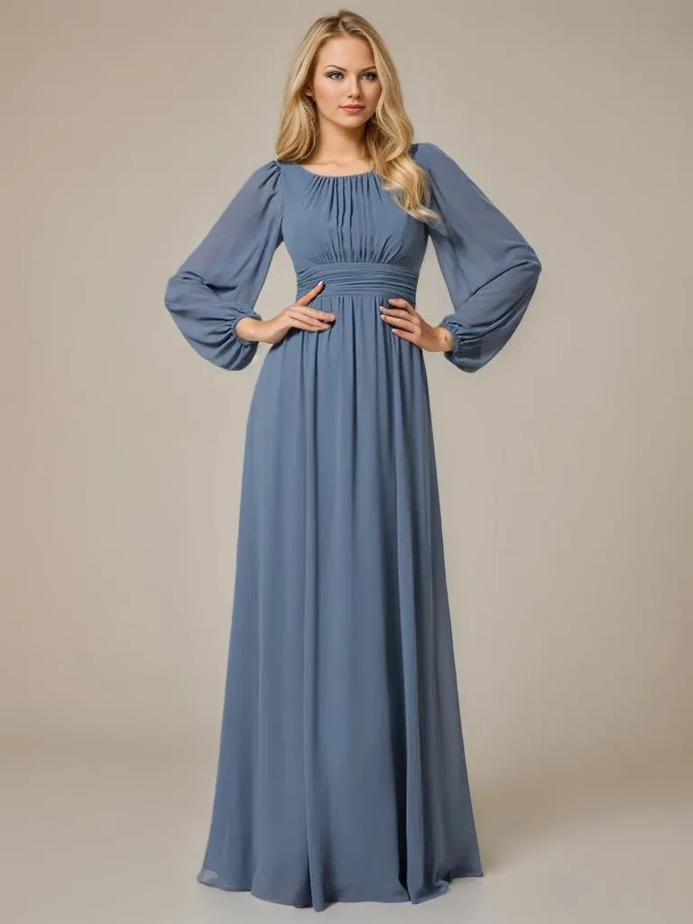 Rachel boat neck full sleeve evening or bridesmaid gown