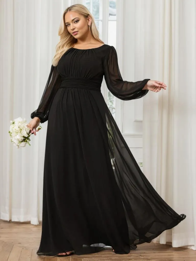 Rachel boat neck full sleeve evening or bridesmaid gown