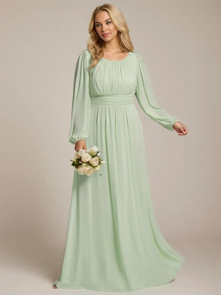 Rachel boat neck full sleeve evening or bridesmaid gown