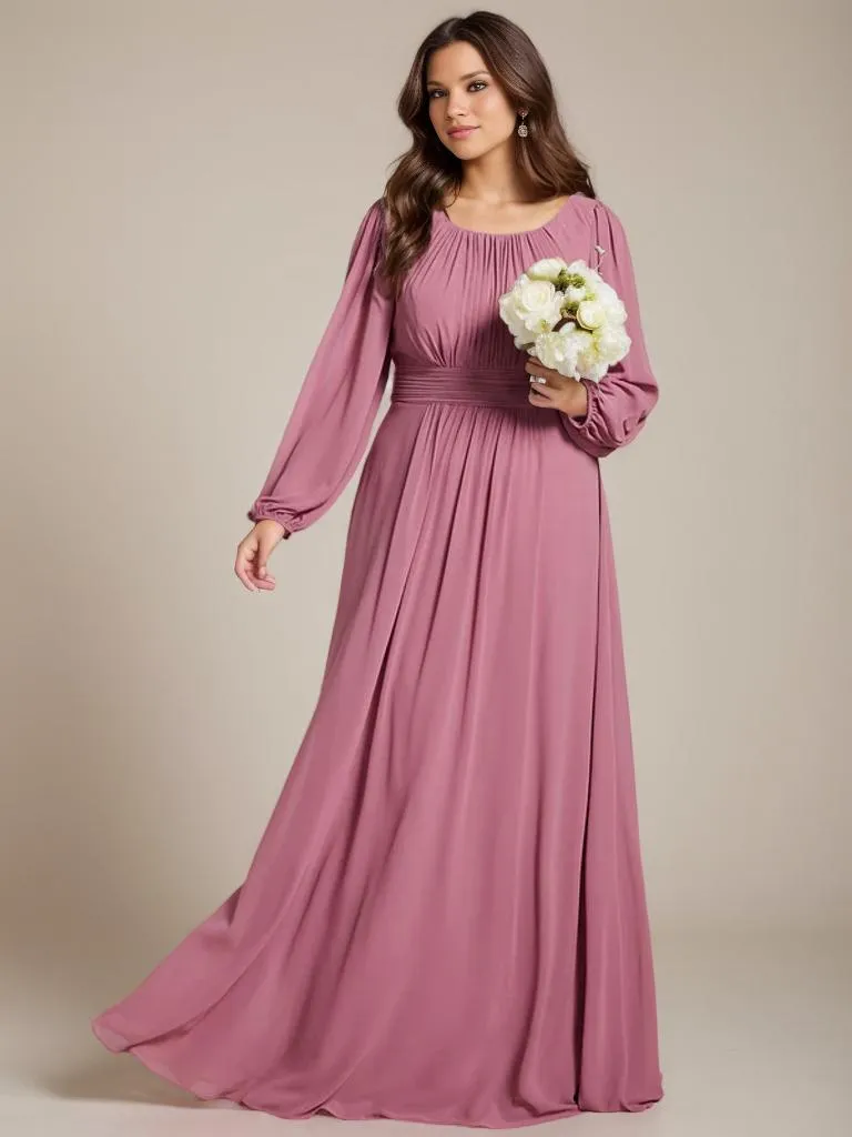Rachel boat neck full sleeve evening or bridesmaid gown