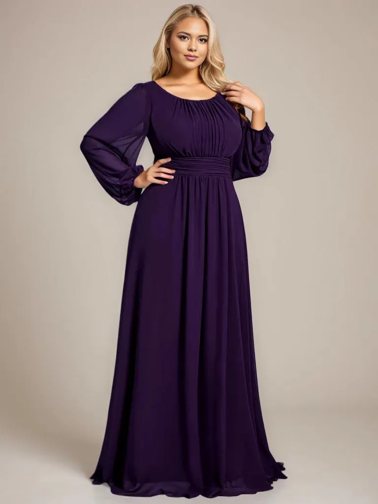 Rachel boat neck full sleeve evening or bridesmaid gown