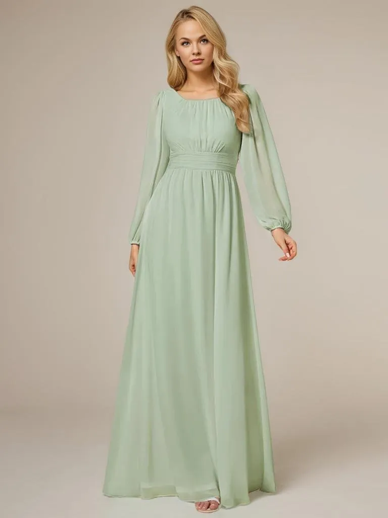 Rachel boat neck full sleeve evening or bridesmaid gown
