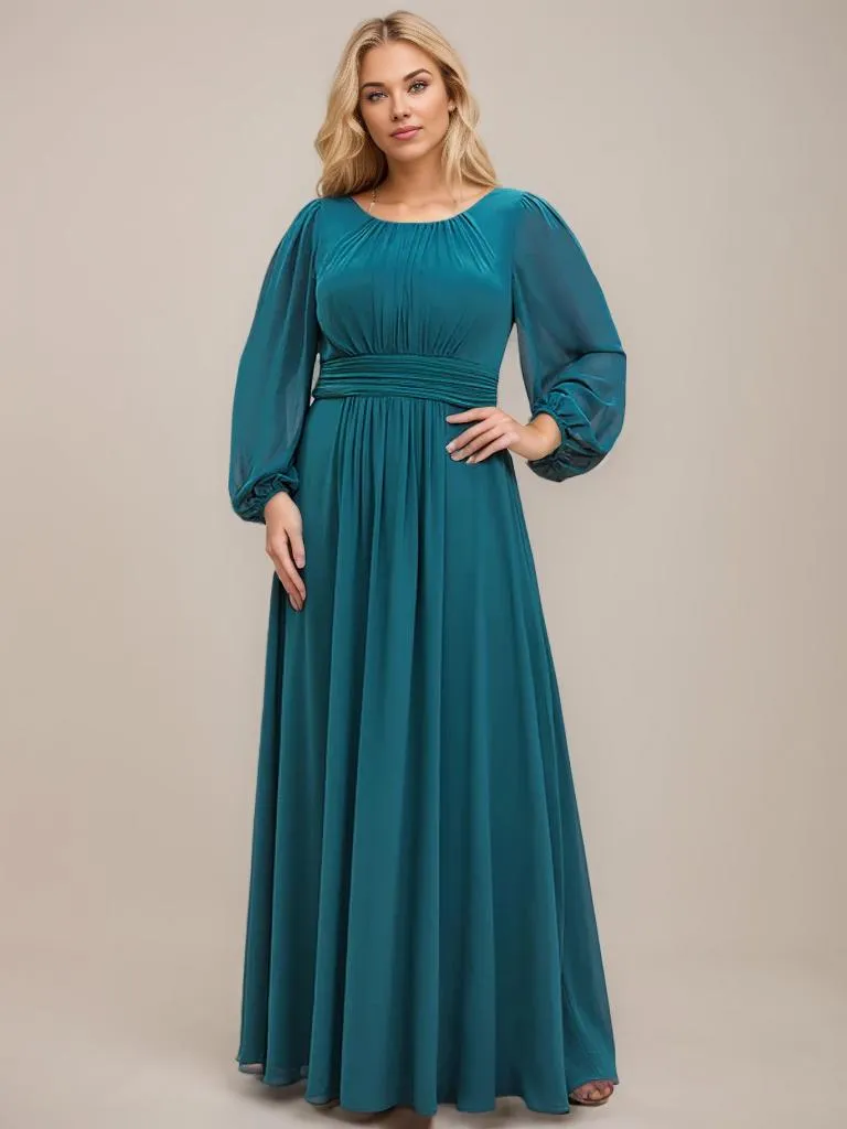 Rachel boat neck full sleeve evening or bridesmaid gown