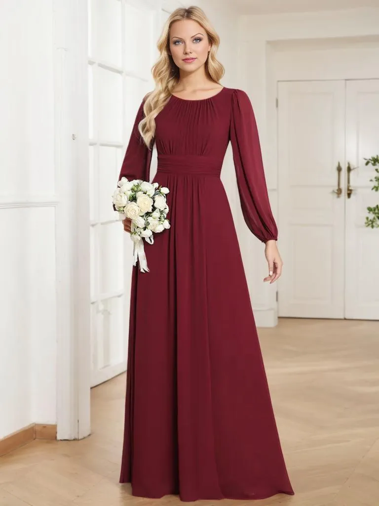 Rachel boat neck full sleeve evening or bridesmaid gown