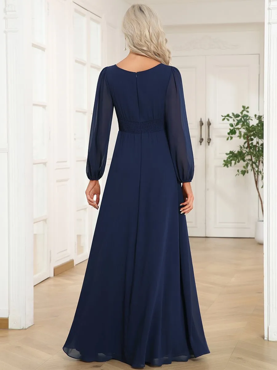 Rachel boat neck full sleeve evening or bridesmaid gown