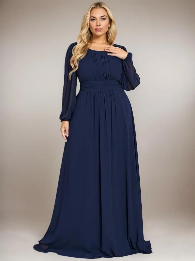 Rachel boat neck full sleeve evening or bridesmaid gown