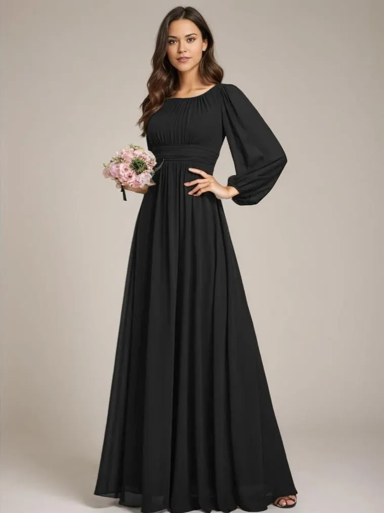 Rachel boat neck full sleeve evening or bridesmaid gown