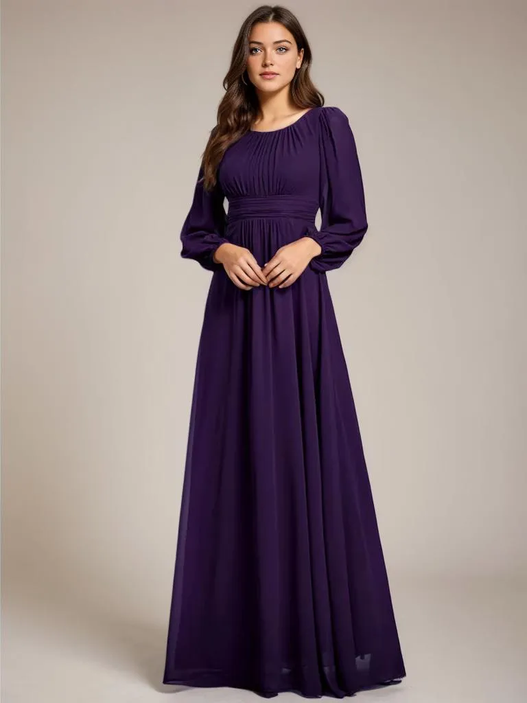 Rachel boat neck full sleeve evening or bridesmaid gown