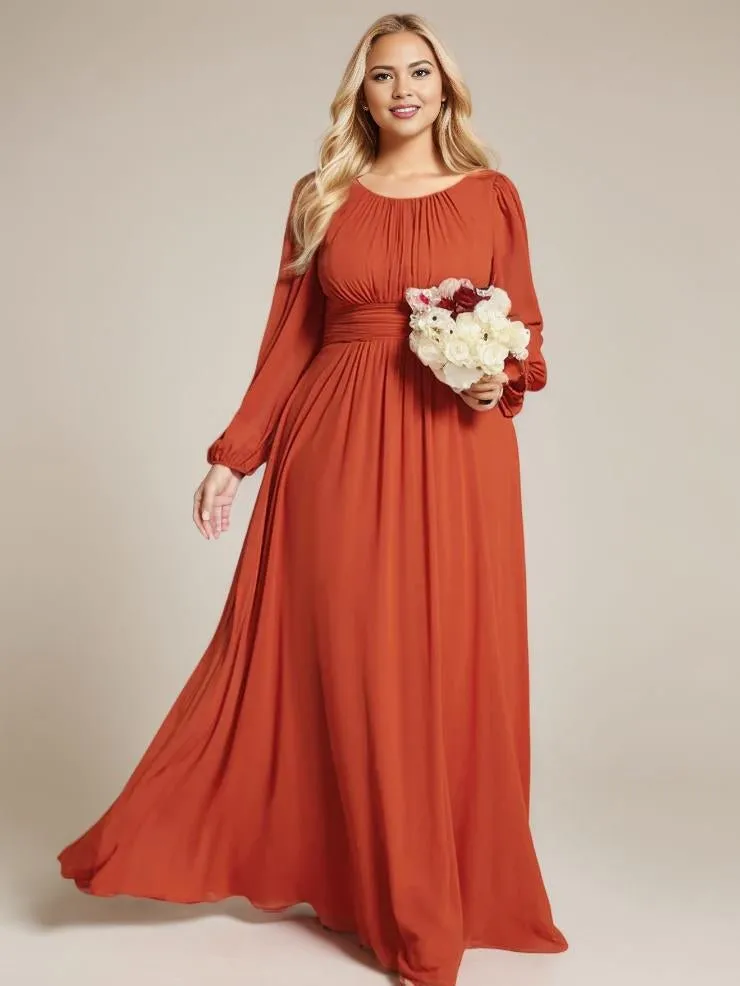 Rachel boat neck full sleeve evening or bridesmaid gown